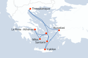 carte itinéraire croisière Méditerranée 7 jours au départ du port de Le Piree - Athenes