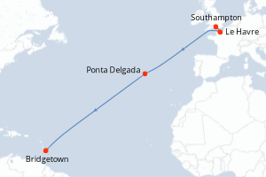 carte itinéraire croisière Transatlantique 11 jours au départ du port de Southampton