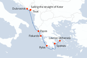Carte de l'itinéraire de croisière Lavrion (Athenes)-Dubrovnik d'une durée de 7 jours