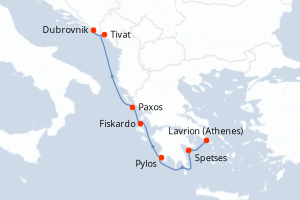 carte itinéraire croisière Adriatique 7 jours au départ du port de Lavrion (Athenes)