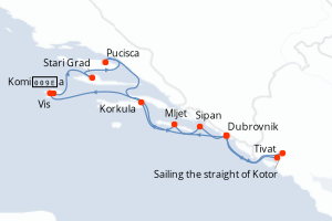 carte itinéraire croisière Adriatique 7 jours au départ du port de Dubrovnik