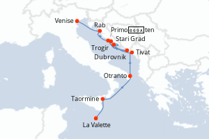 carte itinéraire croisière Sicile 8 jours au départ du port de La Valette