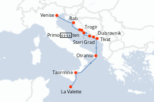 carte itinéraire croisière Adriatique 8 jours au départ du port de Venise