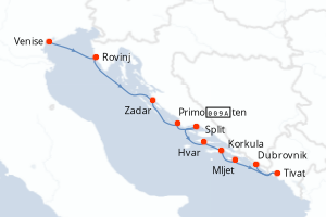 carte itinéraire croisière Adriatique 7 jours au départ du port de Venise