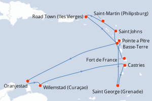 carte itinéraire croisière Caraïbes Bahamas 12 jours au départ du port de Fort de France