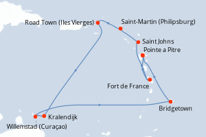carte itinéraire croisière Caraïbes Bahamas 10 jours au départ du port de Pointe a Pitre
