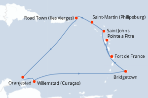 carte itinéraire croisière Caraïbes Bahamas 10 jours au départ du port de Pointe a Pitre