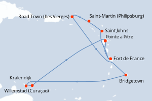 carte itinéraire croisière Caraïbes Bahamas 11 jours au départ du port de Pointe a Pitre