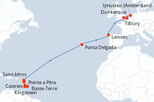 carte itinéraire croisière Transatlantique 20 jours au départ du port de Pointe a Pitre