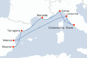 Carte de l'itinéraire de croisière Valence-Alicante d'une durée de 7 jours