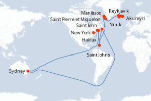 carte itinéraire croisière Europe du Nord 19 jours au départ du port de New York