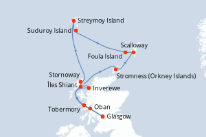 Carte de l'itinéraire de croisière Glasgow-Glasgow d'une durée de 9 jours