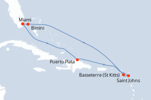 carte itinéraire croisière Caraïbes Bahamas 9 jours au départ du port de Miami