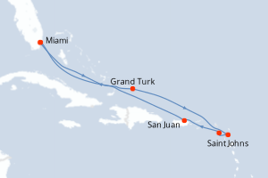 Carte de l'itinéraire de croisière Miami-Miami d'une durée de 9 jours