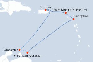 carte itinéraire croisière Caraïbes Bahamas 7 jours au départ du port de San Juan