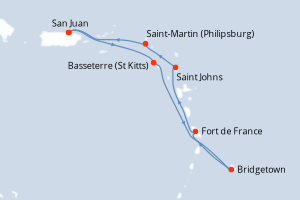carte itinéraire croisière Caraïbes Bahamas 7 jours au départ du port de San Juan