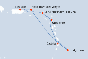 carte itinéraire croisière Caraïbes Bahamas 7 jours au départ du port de San Juan