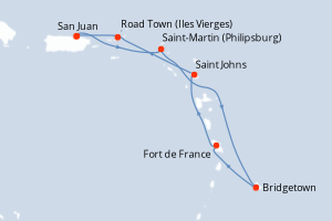 carte itinéraire croisière Caraïbes Bahamas 7 jours au départ du port de San Juan