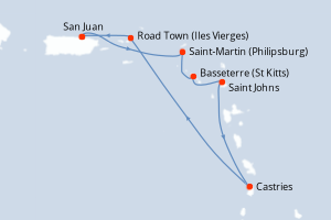 carte itinéraire croisière Caraïbes Bahamas 7 jours au départ du port de San Juan