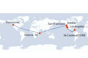 carte itinéraire croisière Alaska 8 jours au départ du port de Los Angeles