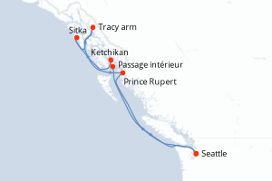 Carte de l'itinéraire de croisière Seattle-Seattle d'une durée de 7 jours