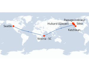 Carte de l'itinéraire de croisière Seattle-Seattle d'une durée de 12 jours