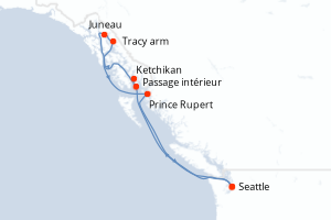 carte itinéraire croisière Alaska 7 jours au départ du port de Seattle