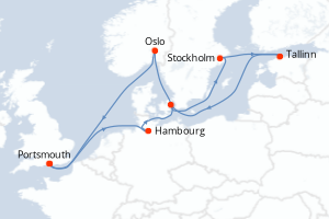 carte itinéraire croisière Atlantique 14 jours au départ du port de Portsmouth