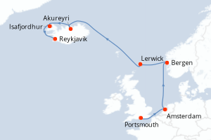 carte itinéraire croisière Europe du Nord 10 jours au départ du port de Portsmouth