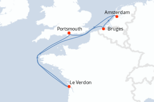 carte itinéraire croisière Atlantique 7 jours au départ du port de Portsmouth