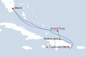 Carte de l'itinéraire de croisière Miami-Miami d'une durée de 7 jours