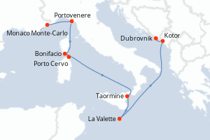 carte itinéraire croisière Adriatique 10 jours au départ du port de Monaco Monte-Carlo