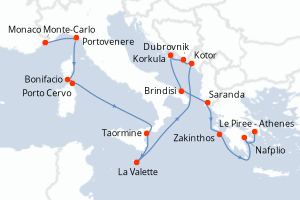 carte itinéraire croisière Sicile 17 jours au départ du port de Monaco Monte-Carlo