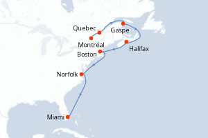 carte itinéraire croisière Caraïbes Bahamas 13 jours au départ du port de Montréal