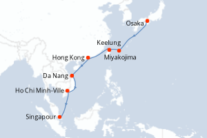 carte itinéraire croisière Asie 14 jours au départ du port de Osaka