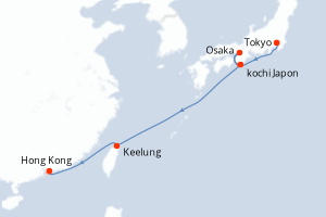 carte itinéraire croisière Asie 8 jours au départ du port de Tokyo