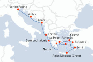 carte itinéraire croisière Méditerranée 14 jours au départ du port de Venise Fusina