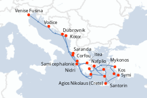carte itinéraire croisière Adriatique 21 jours au départ du port de Venise Fusina