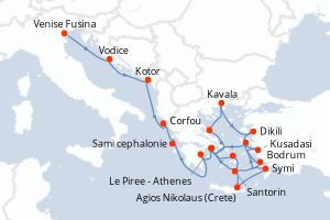 carte itinéraire croisière Méditerranée 21 jours au départ du port de Venise Fusina