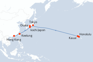 carte itinéraire croisière Asie 19 jours au départ du port de Honolulu