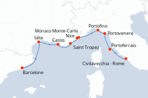 carte itinéraire croisière Méditerranée 10 jours au départ du port de Barcelone