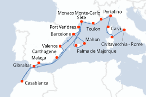carte itinéraire croisière Sardaigne 20 jours au départ du port de Barcelone