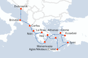carte itinéraire croisière Adriatique 14 jours au départ du port de Le Piree - Athenes