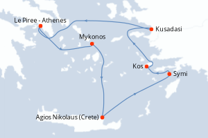 carte itinéraire croisière Méditerranée 7 jours au départ du port de Le Piree - Athenes