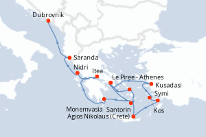 carte itinéraire croisière Adriatique 14 jours au départ du port de Le Piree - Athenes