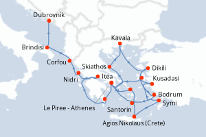 carte itinéraire croisière Adriatique 21 jours au départ du port de Le Piree - Athenes