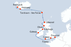 carte itinéraire croisière Europe du Nord 14 jours au départ du port de Douvres