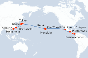 carte itinéraire croisière Asie 36 jours au départ du port de Fuerte amador