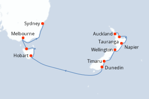 carte itinéraire croisière Australie Nouvelle Zélande 14 jours au départ du port de Auckland
