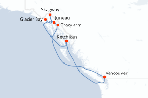Carte de l'itinéraire de croisière Vancouver-Vancouver d'une durée de 7 jours